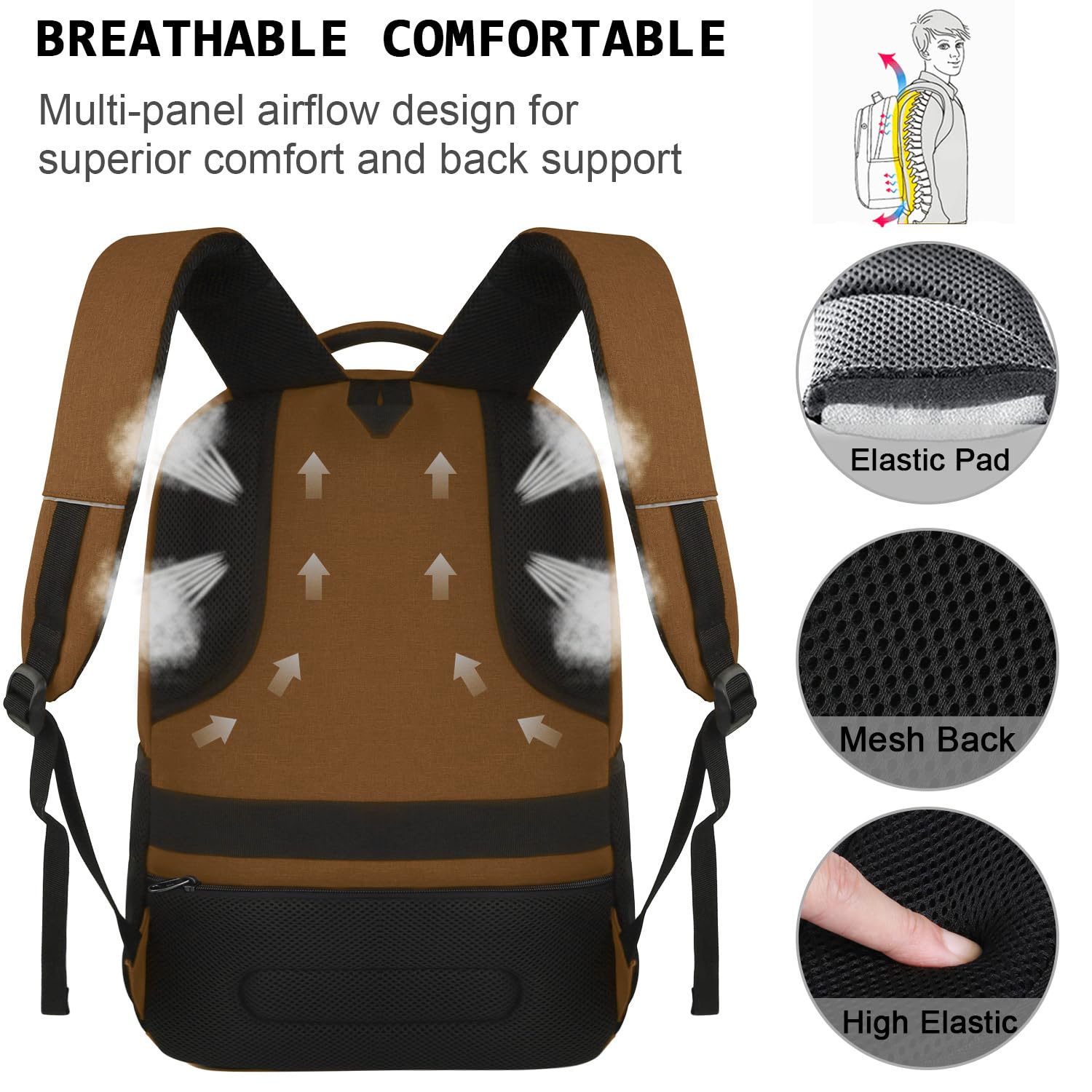 Anti-Theft Slim Durable Laptop Backpack with USB Charging Port, Water Resistant Business Travel & College Computer Bag for Women & Men, Fits 15.6 Inch Laptop & Notebook - Brown, Ideal for Commuting, Office, and Campus Use