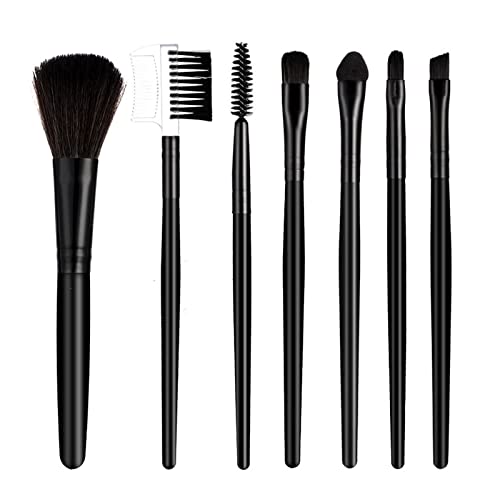 7Pcs Professional Makeup Brush Set - Black Synthetic Bristles for Eyeshadow & Face | Perfect for Beginners