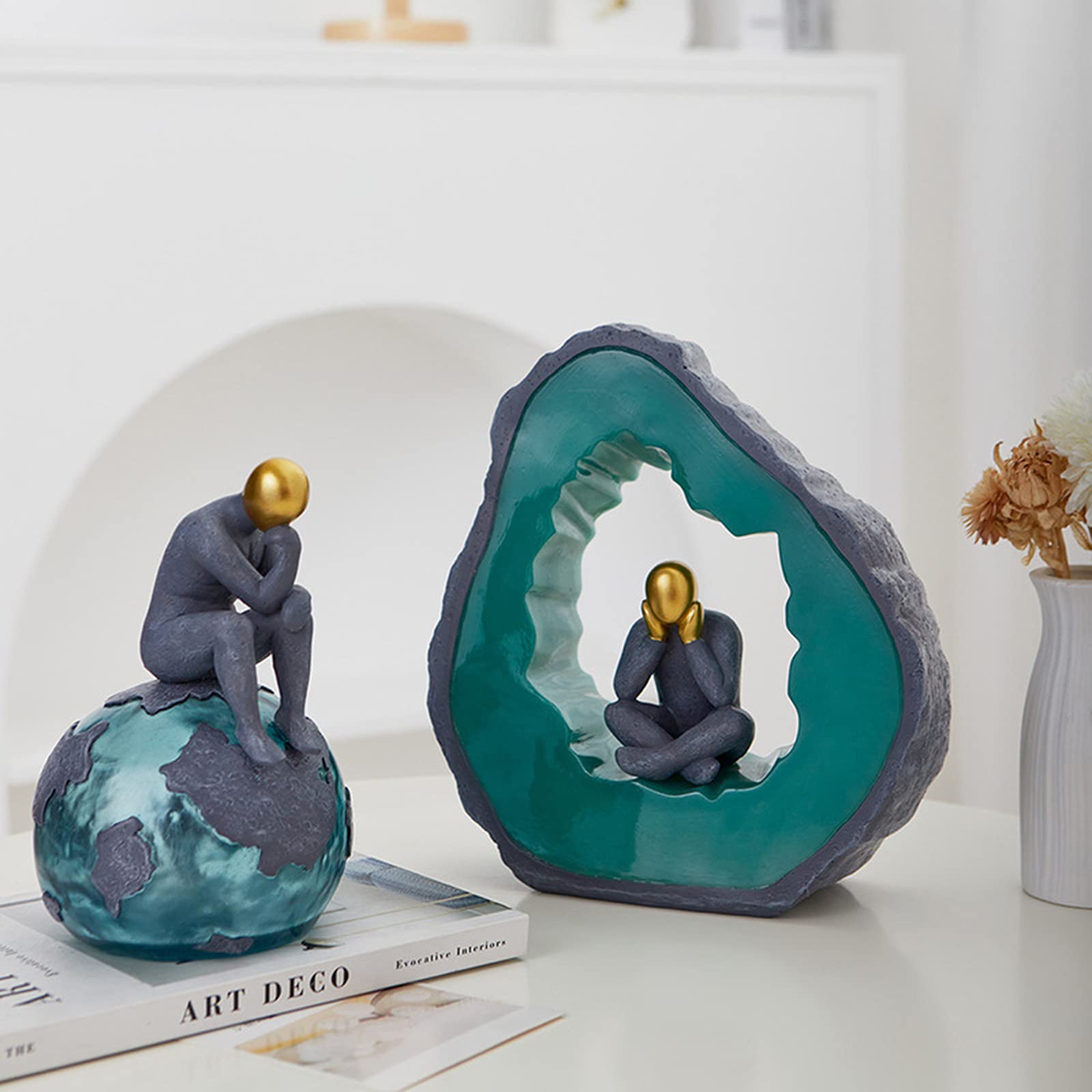 WANGLE 7-Inch Resin The Thinker Statue - Famous Thinking Man Sculpture, Home & Office Decor, Shelf Figurine, Art Craft Gift for Collectors - Perfect for Living Room, Study, or Gift Giving