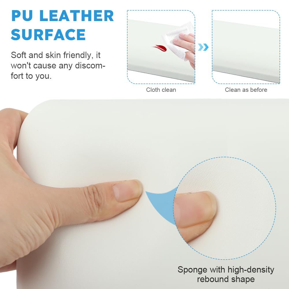 Foldable PU Leather Nail Hand Rest & Polish Mat Set - Acrylic Nail Art Table Mat with Hand Pillow for Manicure Salon | Portable Hand Rest for Gel Polish, Nail Extensions & DIY Home Nail Care (White)
