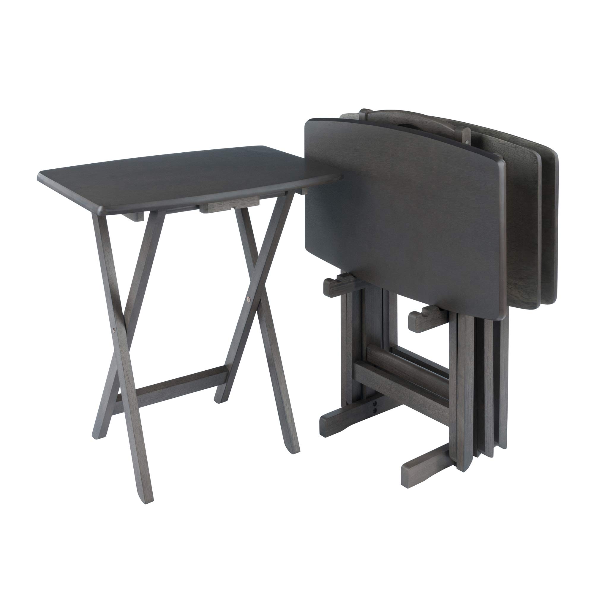 WINSOME Dorian Oversized 5-Piece Snack Table Set with Brown Base in Oyster Gray - 23.62