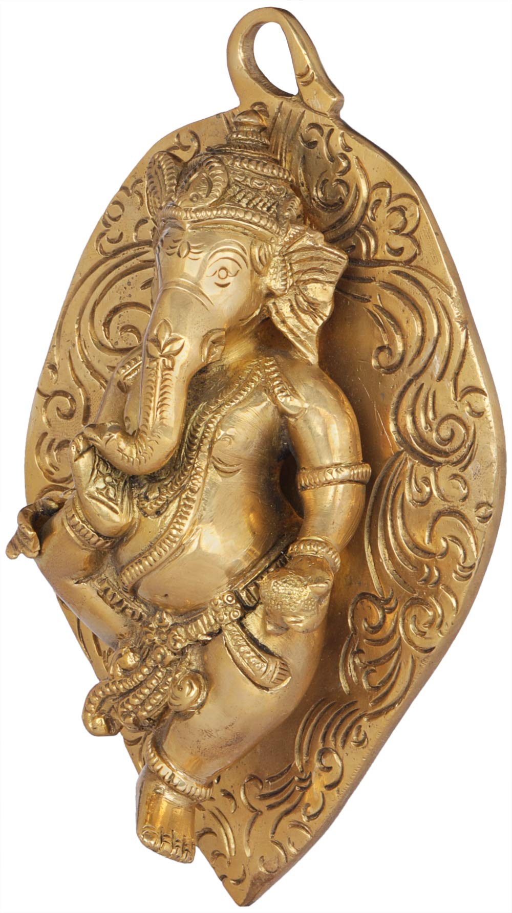 Baby Ganesha Brass Statue Wall Hanging - Handcrafted Pipal Leaf Design - Hindu Home Decor for Living Room, Office & Meditation Space