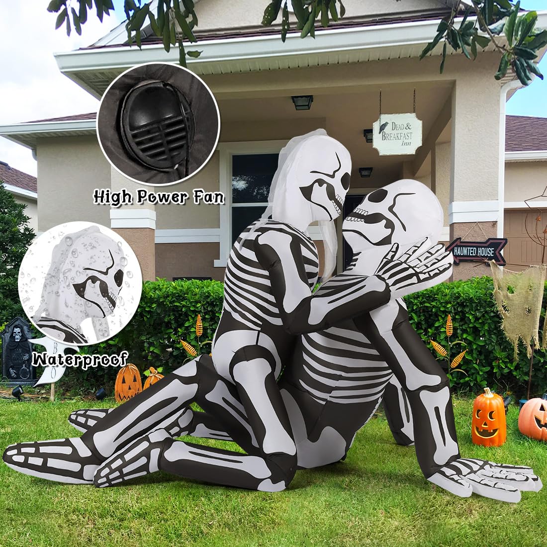 GOOSH 6.5 FT Halloween Inflatable Skeleton Decorations - Outdoor Blow Up Couple with Built-in LED Lights for Garden, Lawn, Party | Spooky Yard Decor for Halloween, Christmas, New Year Celebrations