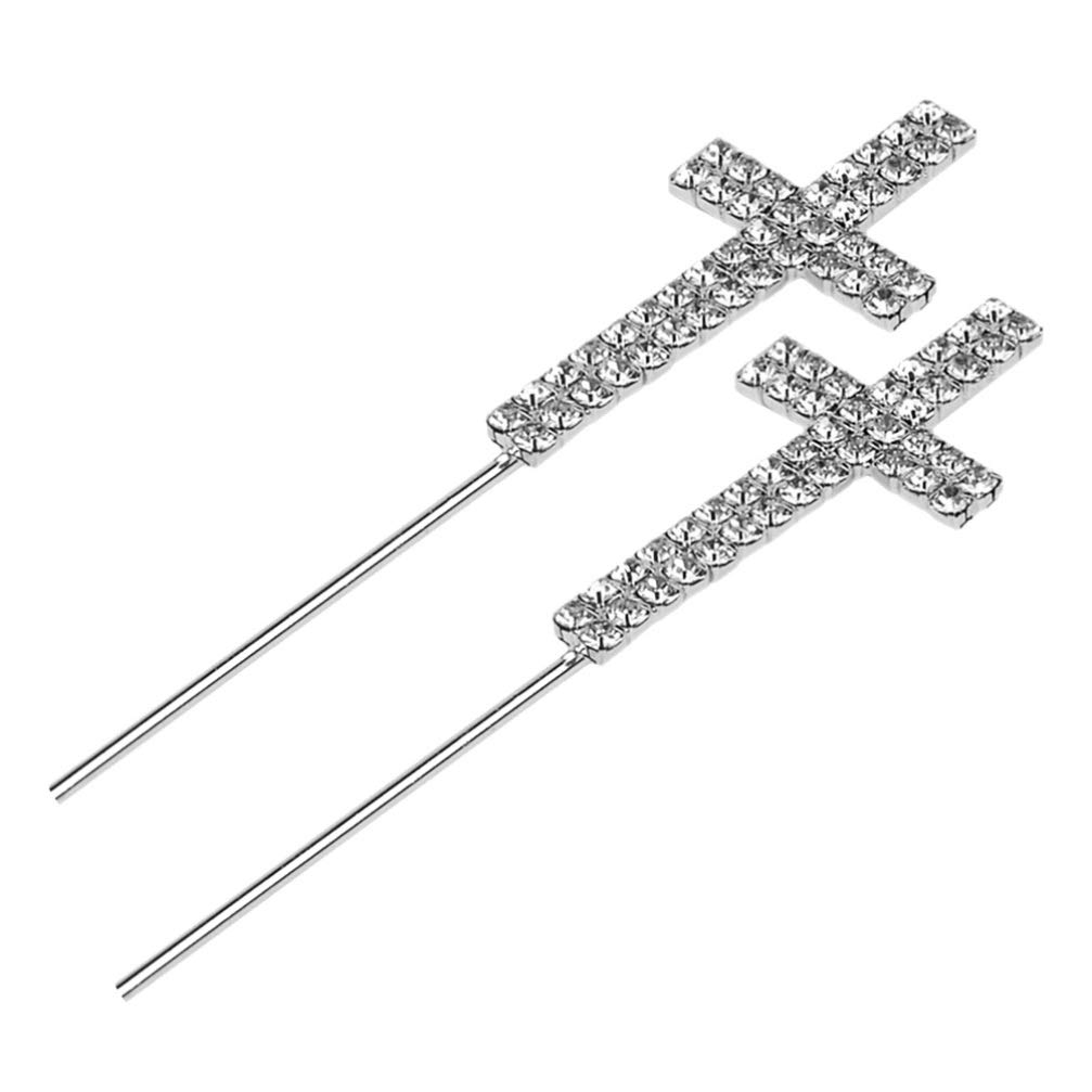 2pcs Elegant Rhinestone Cross Cake Toppers - Fruit Picks for Cupcake Decorations | Perfect for Baptism, Wedding, and Birthday Party Celebrations