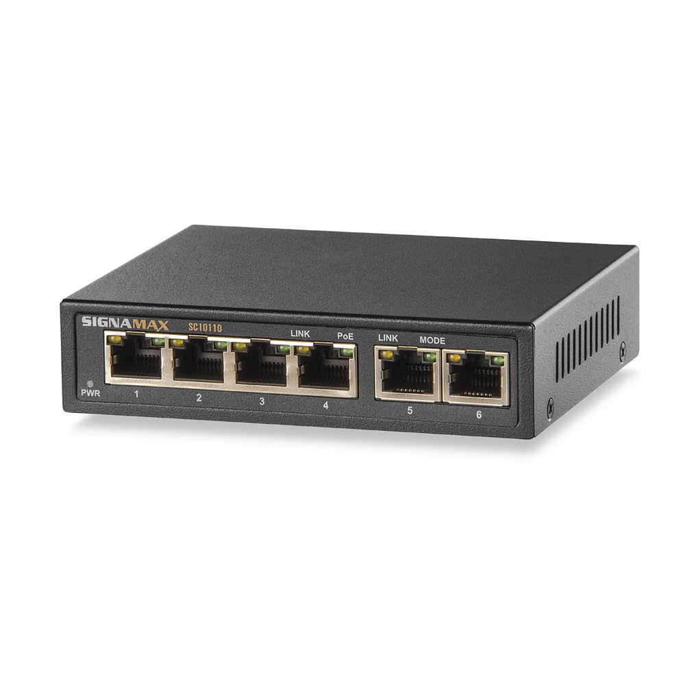 SC10110 4 Port Gigabit PoE+ Switch with 2Gig Ports - High Speed Network Switch for Home Office, Gaming & Smart Home Devices