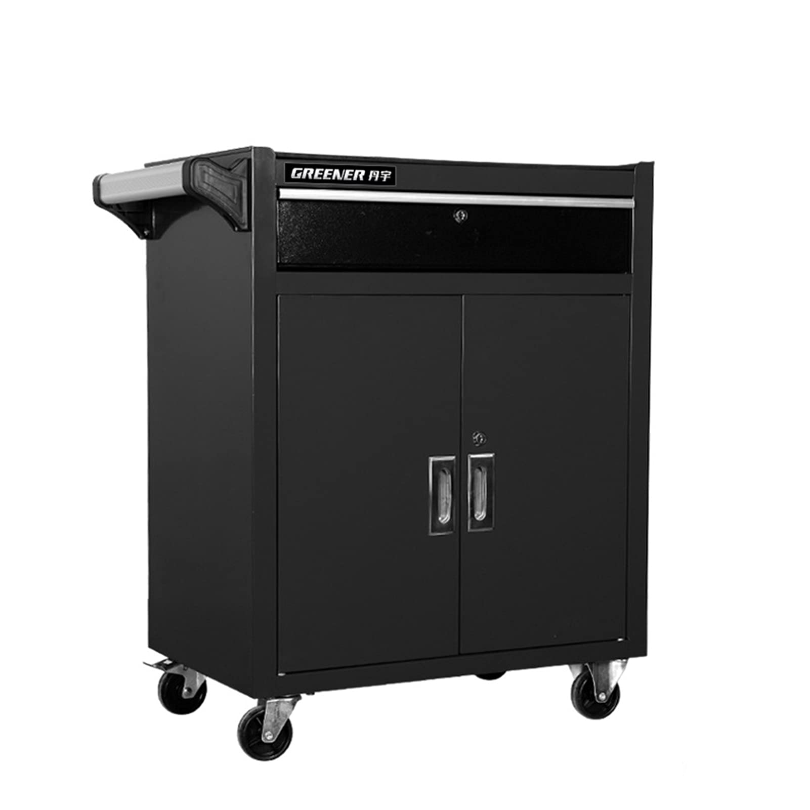 2-Drawer Rolling Tool Chest with Large Storage Cabinet & Adjustable Shelf - Heavy Duty Garage Workshop Trolley Tool Organizer for Mechanics & DIY Enthusiasts | Perfect for Home Garage, Auto Repair Shops & Woodworking Spaces (Black)