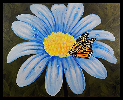 Framed 'Butterfly's Lunch' by Ed Capeau - 30x24 Giclee Art Print Poster, Monarch Butterfly & Blue Flower Nature Wall Decor - Perfect for Living Room, Bedroom, or Garden-Themed Home Decor