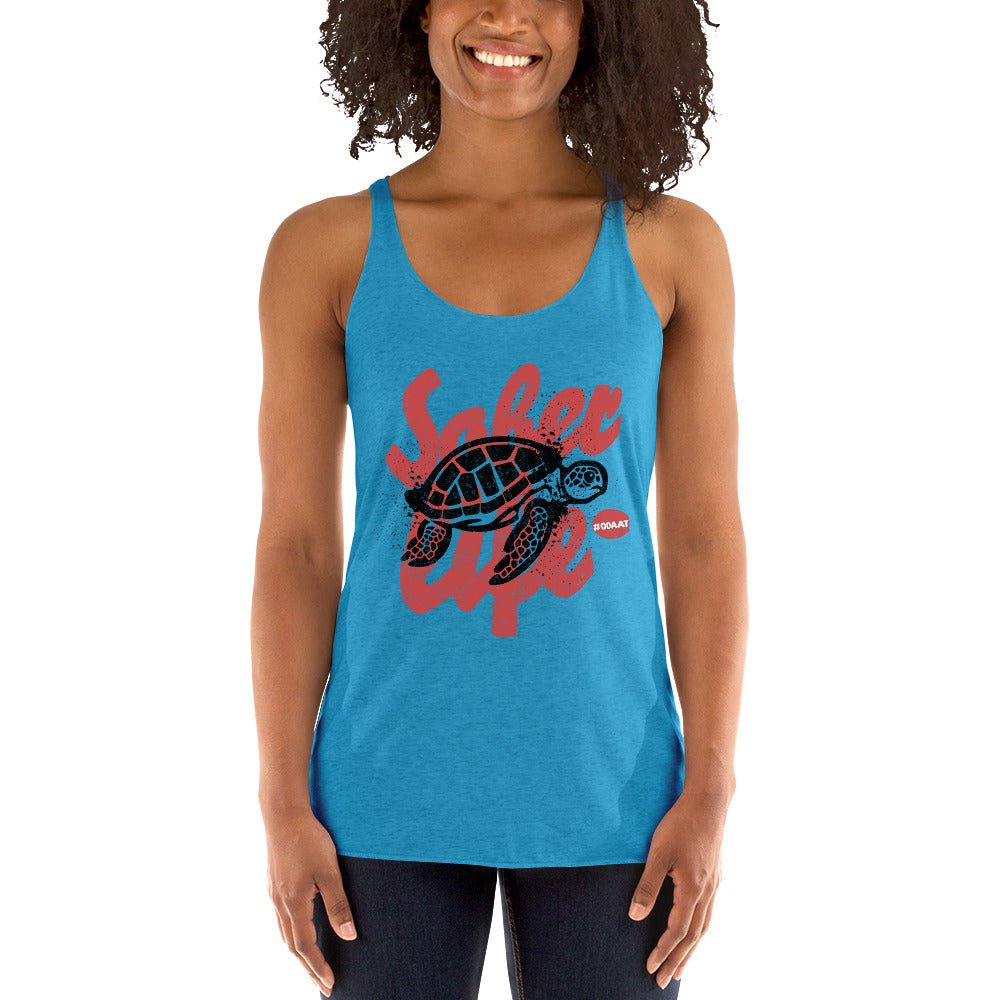 Sober Life Turtle Motivational Racerback Tank Top for Women - Inspirational Workout & Gym Apparel for Recovery Support