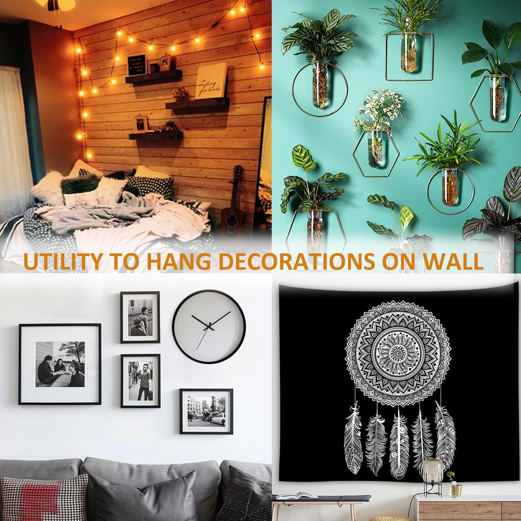 30 Pack Heavy Duty Light Hooks for Concrete Walls - Small Utility Wall-Mount Hangers for Outdoor String Lights, Hanging Plants, Shelves & Picture Tapestry - Durable for Wood, Cement & Stucco - Perfect for Patio, Garden & Home Decor (Black)
