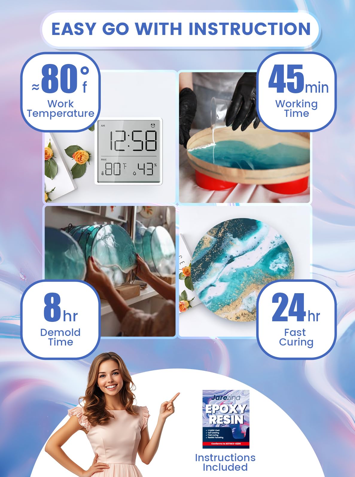 Jarezina 64OZ Crystal Clear Epoxy Resin Kit - Strong, Bubble-Free, Non-Yellowing, Self-Leveling 1:1 Ratio for Art Casting, DIY Jewelry, Wood & Molds - Perfect for Home Decor, River Tables, Resin Art & Craft Projects