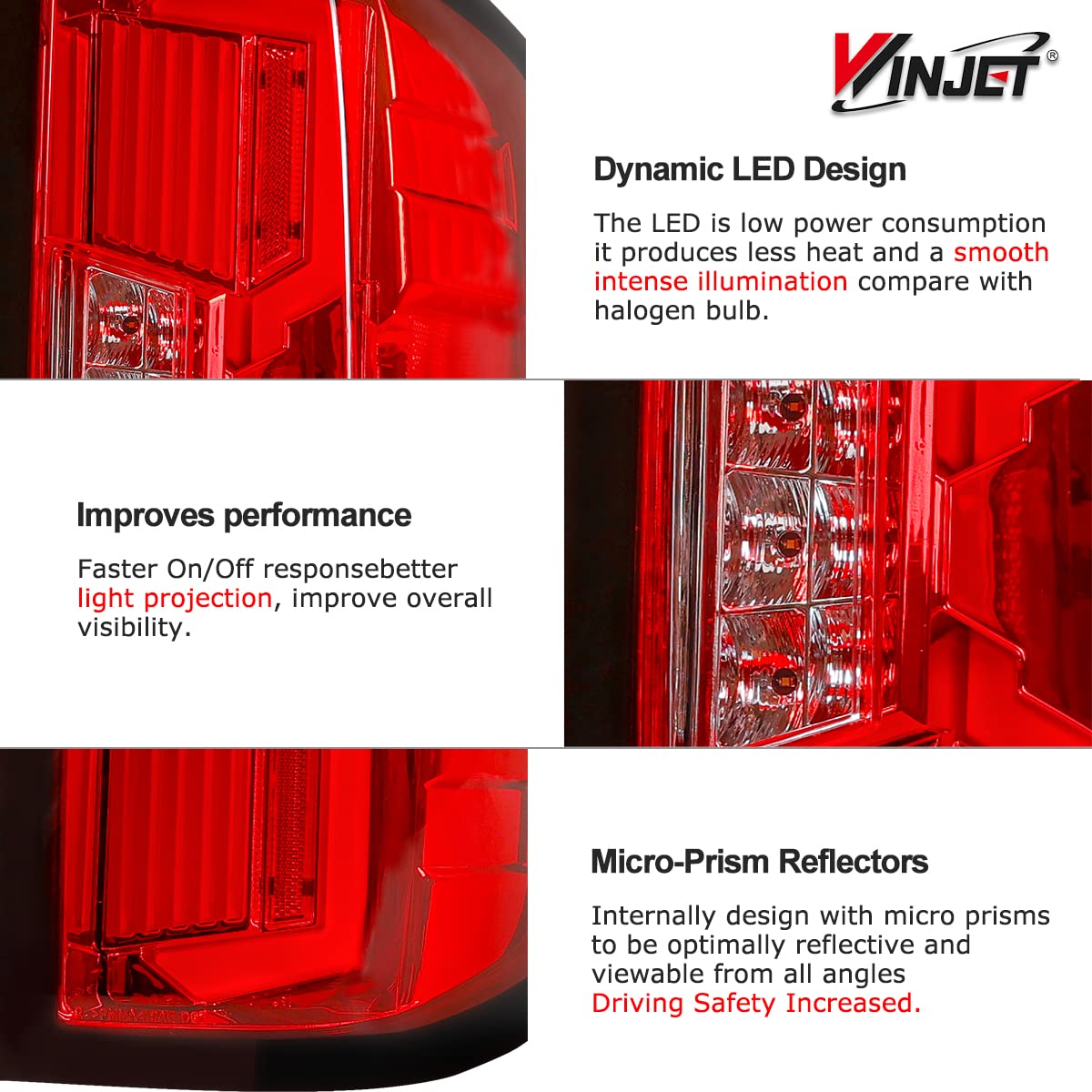 Winjet LED Tail Lights Assembly for 2014-2018 Chevy Silverado 1500/2500HD/3500 - Red DRL LED Taillights with Sequential Turn Signals & Dynamic Brake Running Lights - Upgrade for Enhanced Visibility and Style