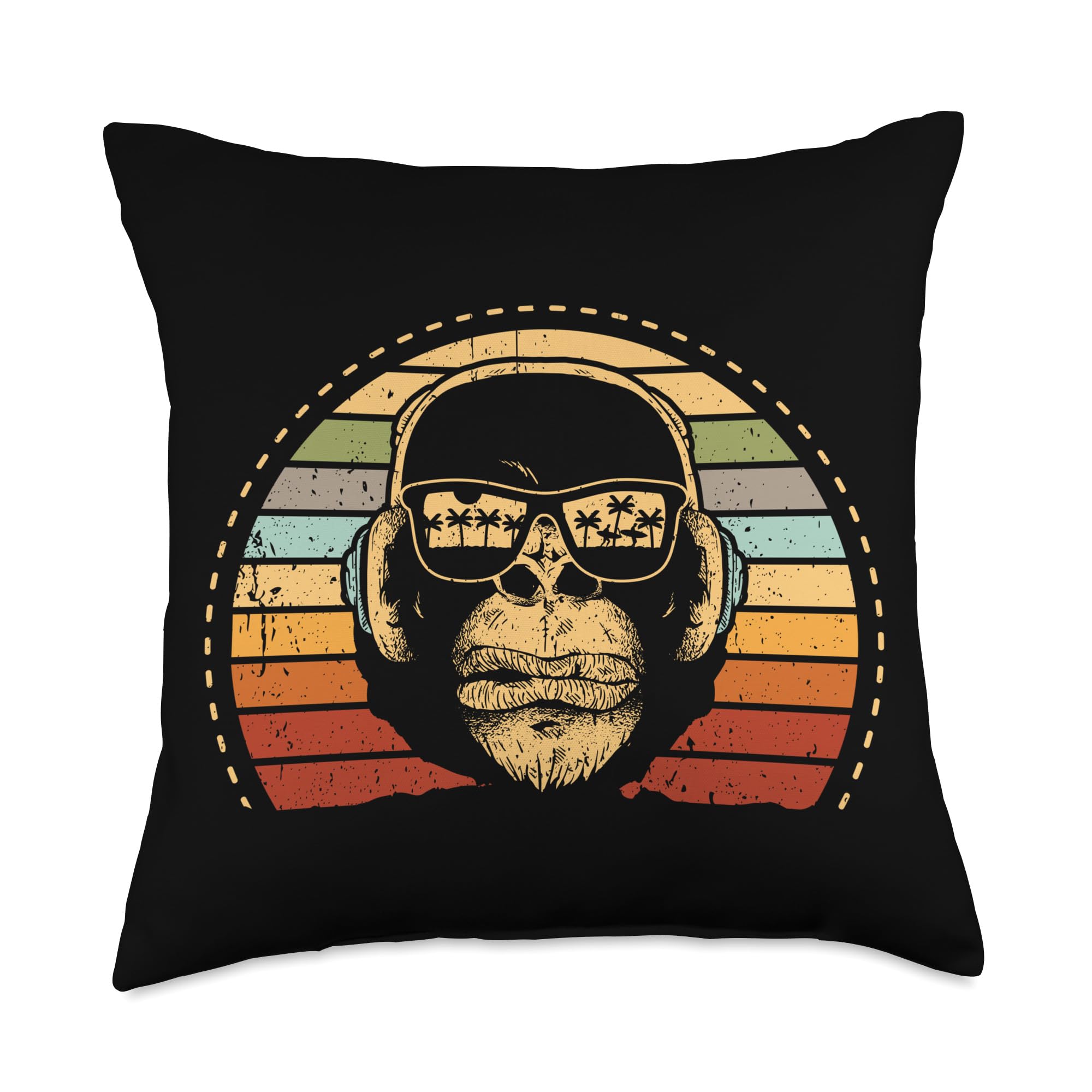 Funny Monkey with DJ Headphones & Sunglasses Retro Throw Pillow - Perfect for Home Decor, Gifts, and Party Favors