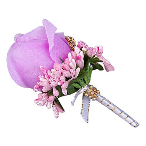 Elegant Bridesmaid Rose Corsage & Best Man Boutonniere Set - Plum Wedding Flowers for Bridal Party & Formal Events