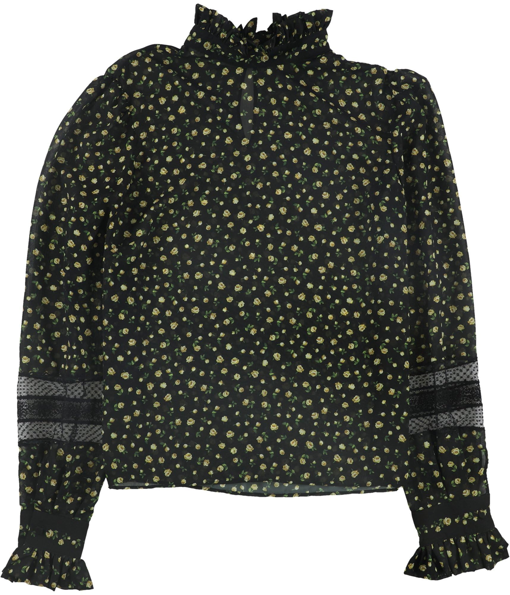 Philosophy Women's Roses Pullover Blouse - Floral Print Long Sleeve Tunic Top in Black Size 44 | Casual Office Wear & Spring Outfits