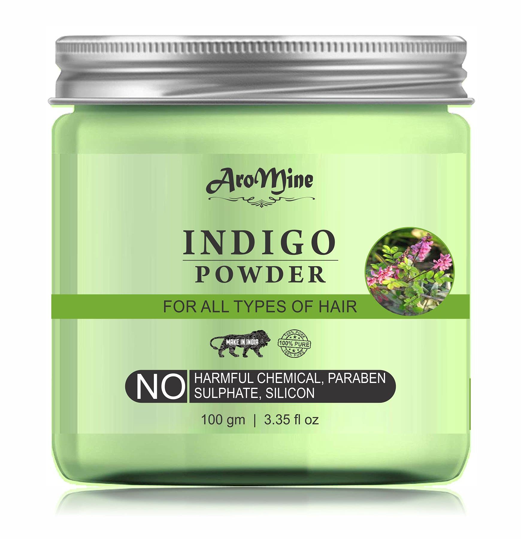 Organic Indigo Powder for Natural Hair & Beard Dye - Black (100g) | AroMine Herbal Hair Colorant for Dark Brown to Black Hair | Perfect for At-Home Hair Coloring & DIY Beauty Treatments