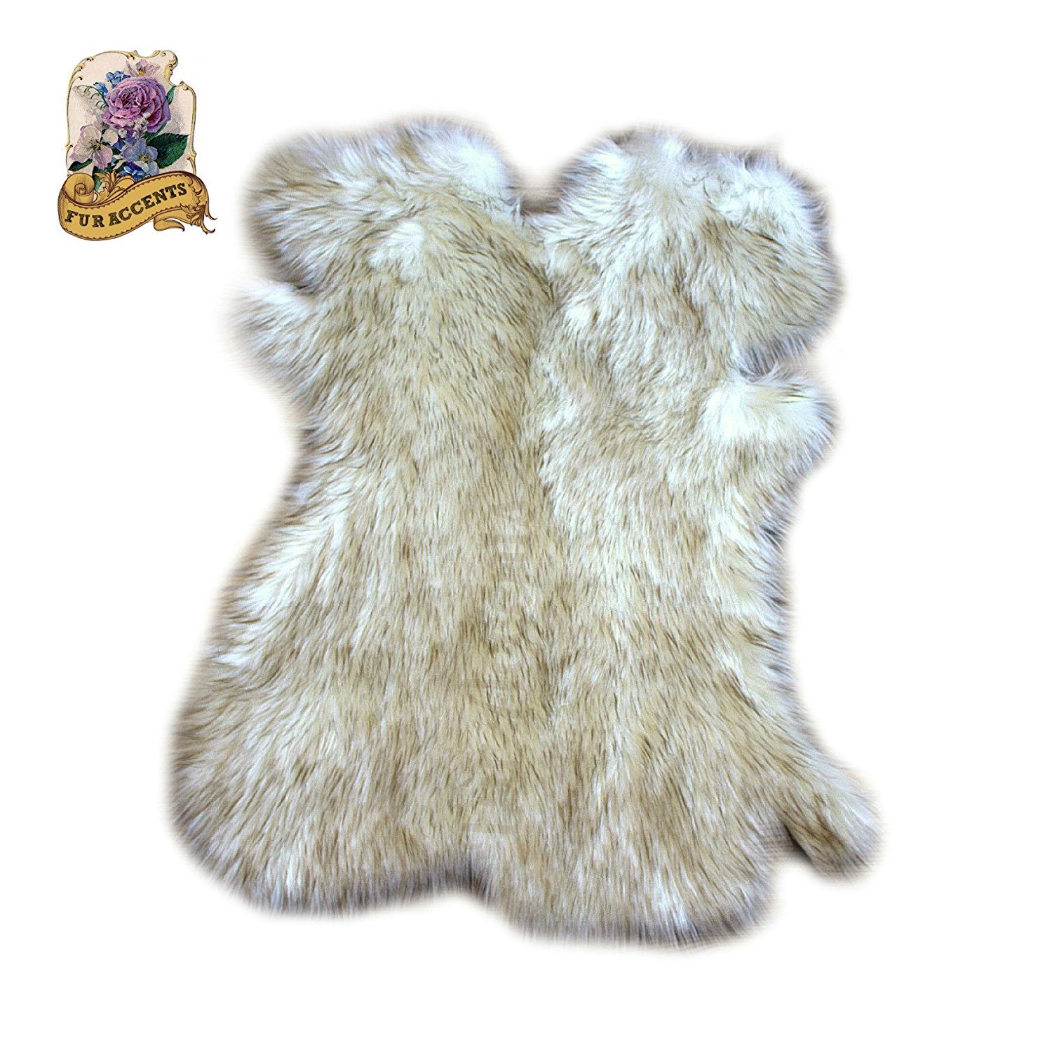 Arctic Fox Faux Fur Rug - 3'x5' Soft Shaggy Throw Rug with Suede Lining - Faux Sheepskin & Flokati Style - Cozy Living Room Bedroom Decor for Winter Warmth