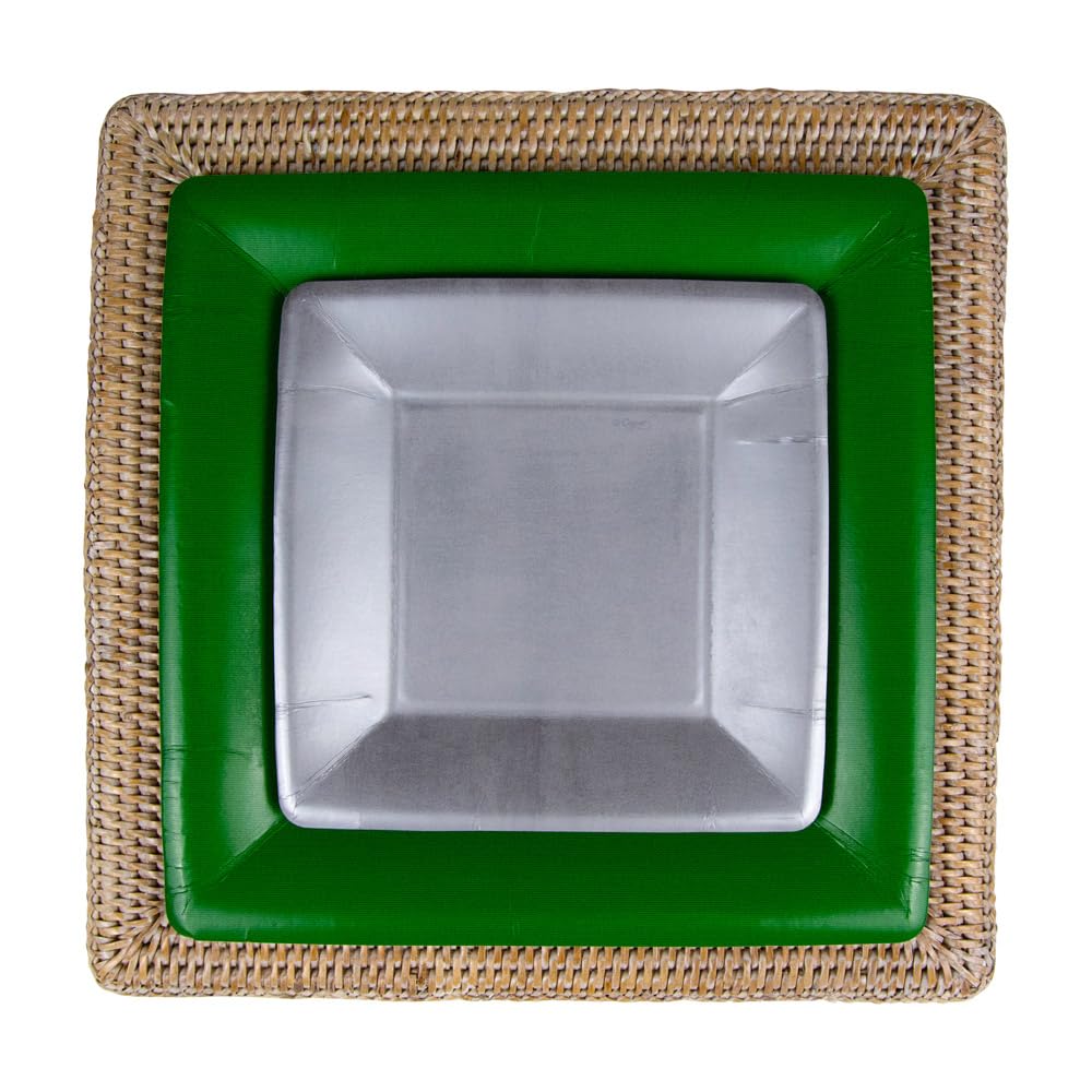Premium Grosgrain Paper Dinner Plates - Elegant Hunter Green - Set of 8 Disposable Plates for Parties, Weddings & Holiday Gatherings