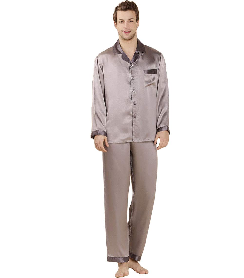 Premium 16.5 Momme Mulberry Silk Pajama Set for Men - Soft Long Sleeve Sleepwear & Lounge Wear - Breathable 2-Piece Pajamas for Comfortable Sleep and Relaxation at Home