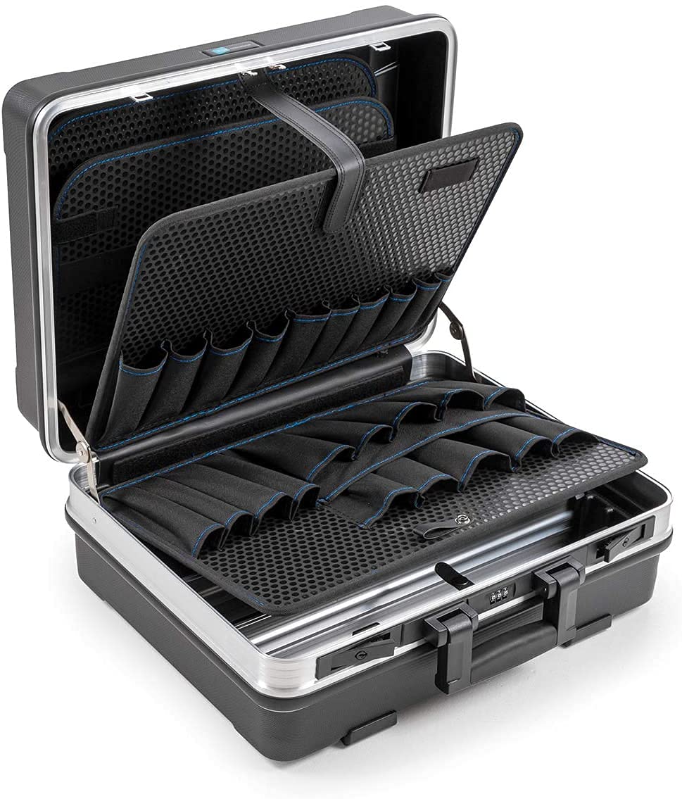 **Heavy-Duty ABS Tool Case with Multiple Pockets - 34.3L Capacity (47x36.5x20cm Inner) - Black/Silver - Perfect for Electricians, Mechanics & DIY Enthusiasts**