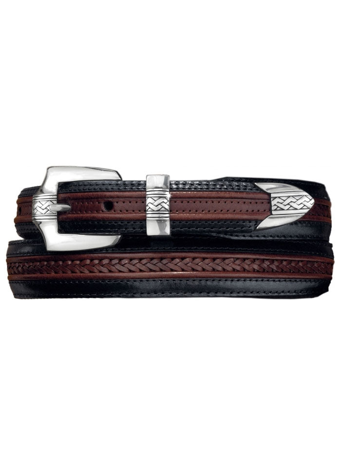 Brighton 12200 Men's Pinon Hills Inlay Lace Belt - Black & Brown Leather Dress Belt for Casual & Formal Wear | Perfect for Office, Wedding & Everyday Use