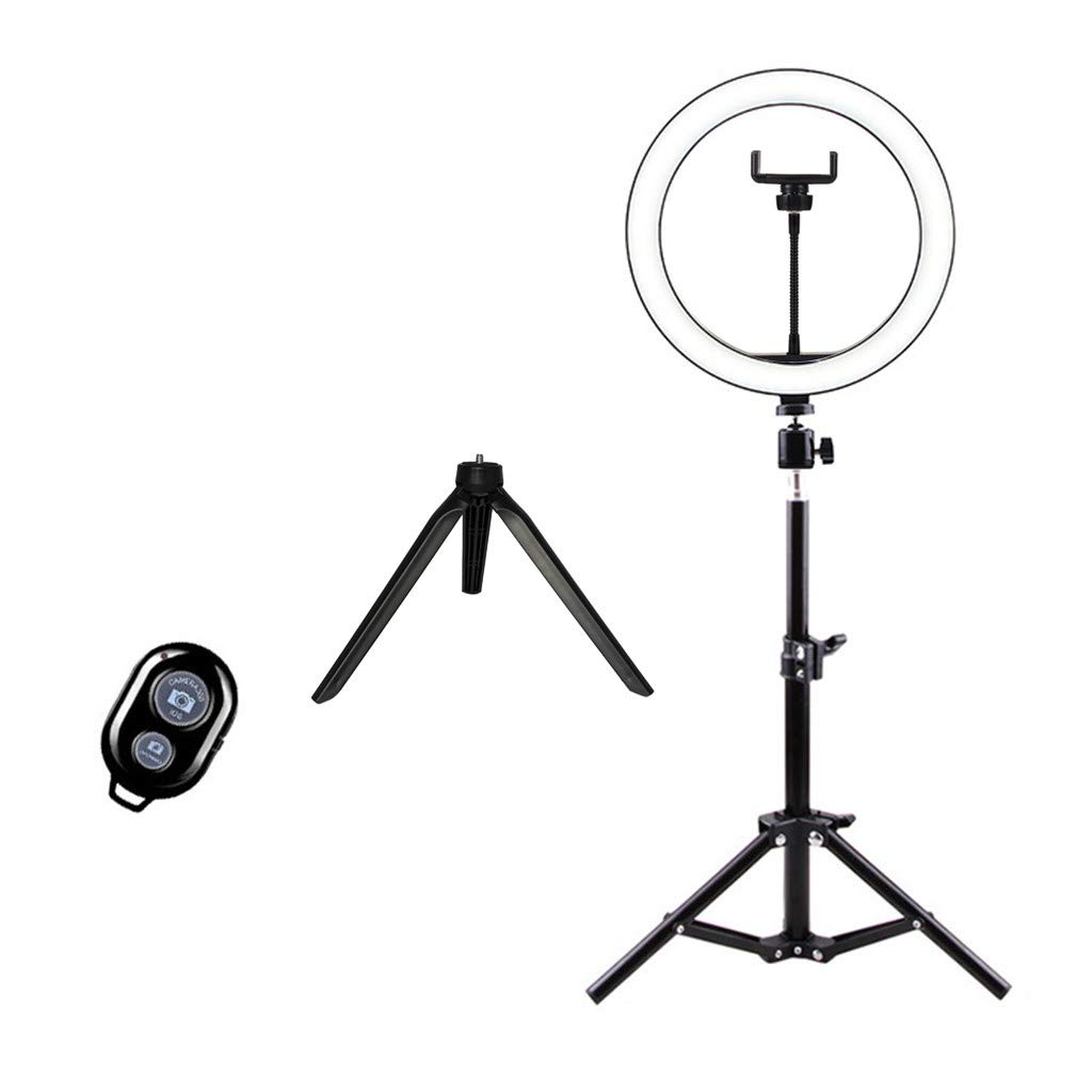 10.2 Inch LED Ring Light with Stand - Adjustable Camera Light for Selfie/Vlogging, Compatible with Smartphones & DSLR - Dimmable for Indoor/Outdoor Use, Christmas Photography, YouTube Videos (Black)