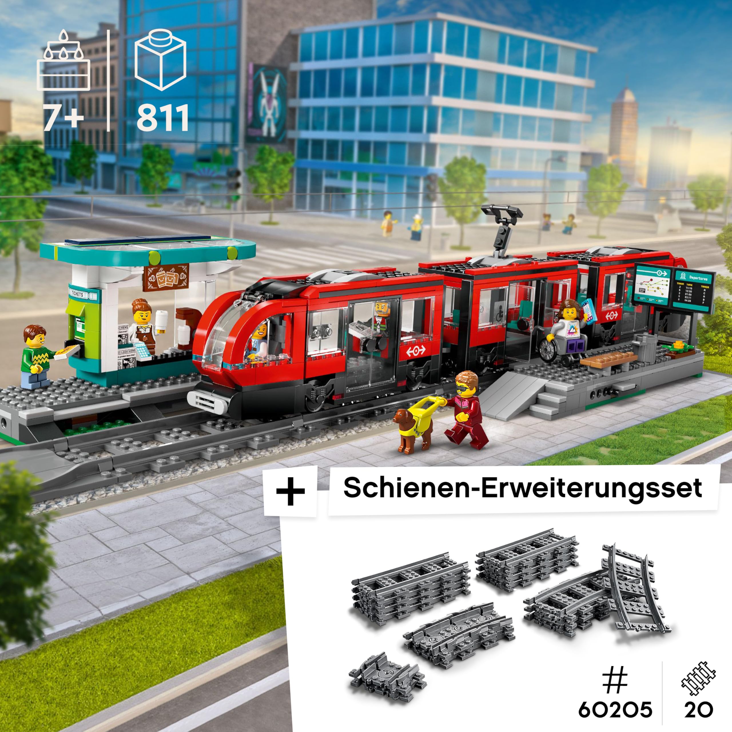 LEGO City Tramway with Stop (60423) - LEGO Tram Set with Rail Extension (60205) | 2024 New LEGO City Train Station & Tracks | Perfect for Kids' Creative Play & City Layout Scenes