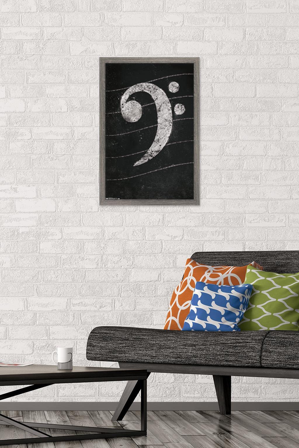 Trends International Bass Clef Chalk Wall Poster - 14.725 x 22.375 Inches, Barnwood Framed Music Decor - Perfect for Music Classrooms, Studios & Home Decor