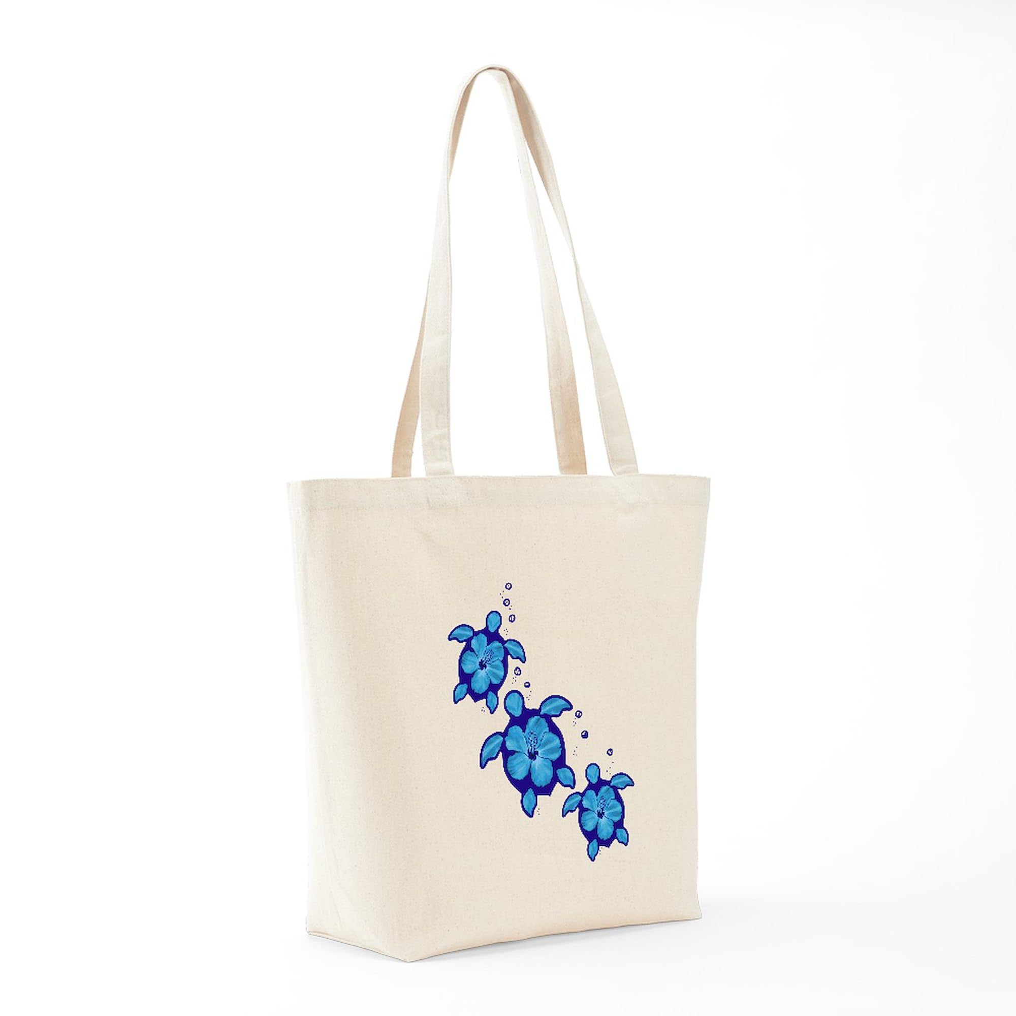 Blue Hibiscus Honu Turtles Canvas Tote Bag - Eco-Friendly Reusable Shopping Bag for Beach, Grocery & Daily Use | Natural Cotton Carryall for Women & Men