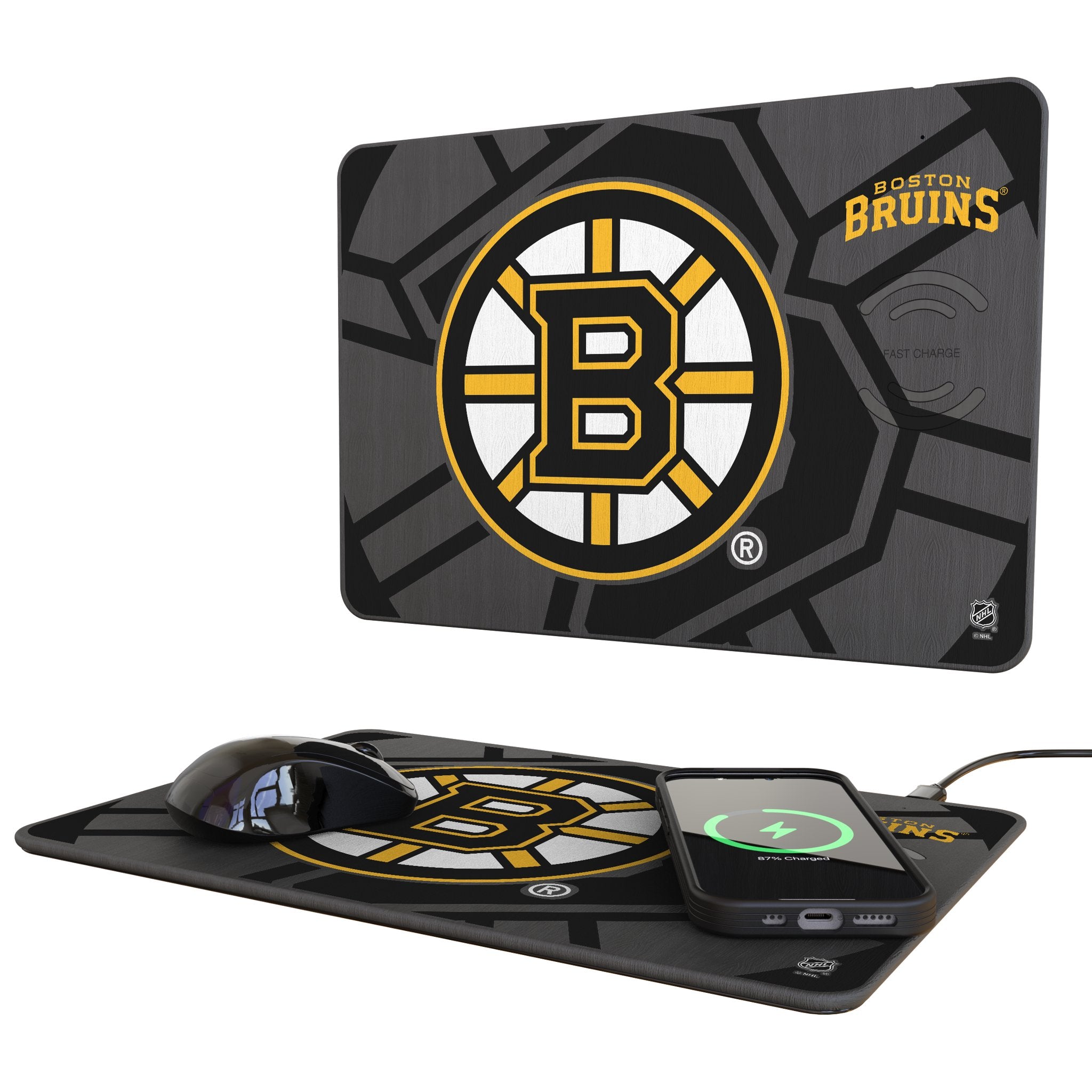 Boston Bruins Monocolor Tilt 15W Fast Wireless Charger & Gaming Mouse Pad - Perfect for Office, Home Desk & NHL Fans Accessories