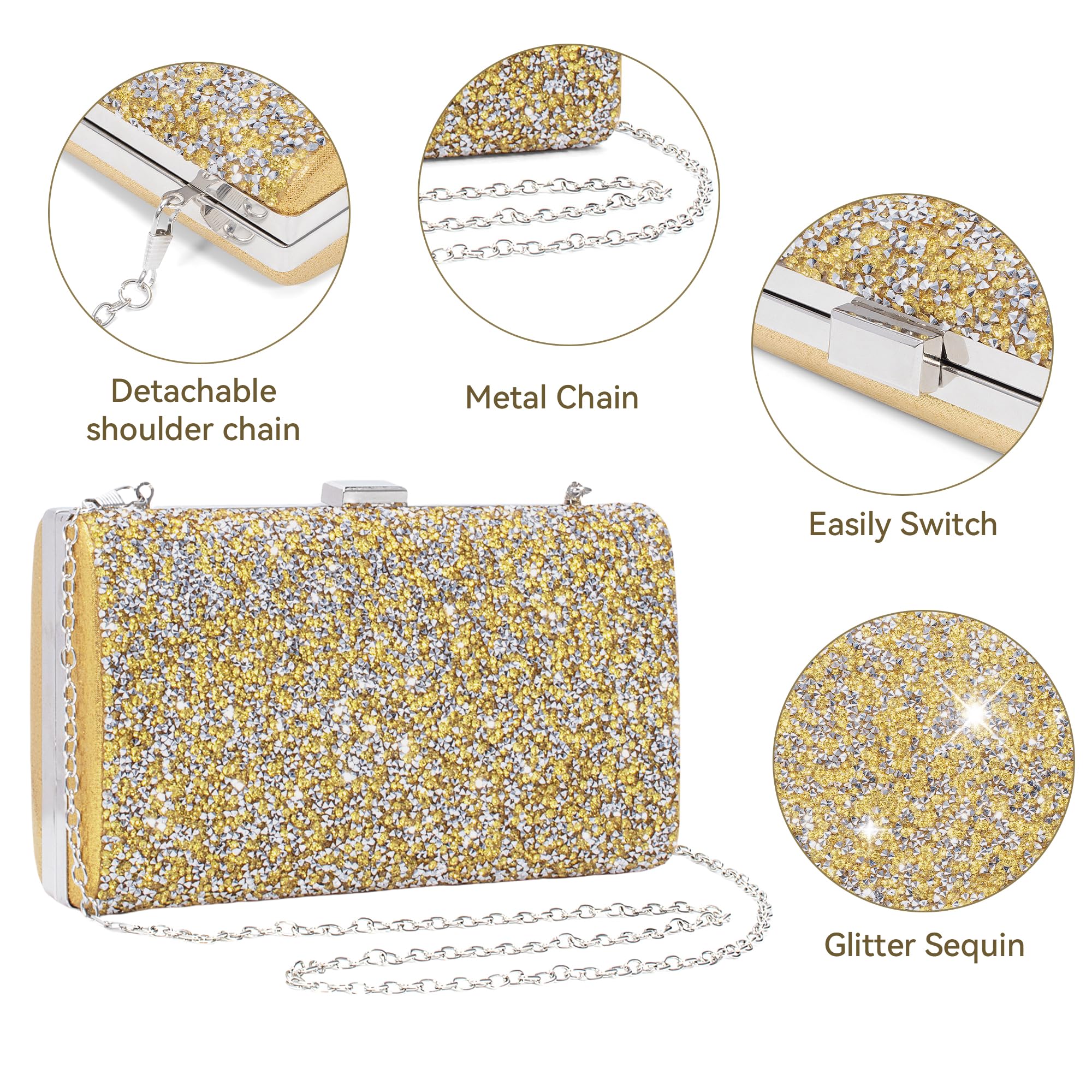 Sparkly Rhinestone Evening Clutch Purse for Women - Glitter Party Handbag with Diamond Shoulder Strap - Perfect for Bridal Showers, Prom Nights & Formal Events