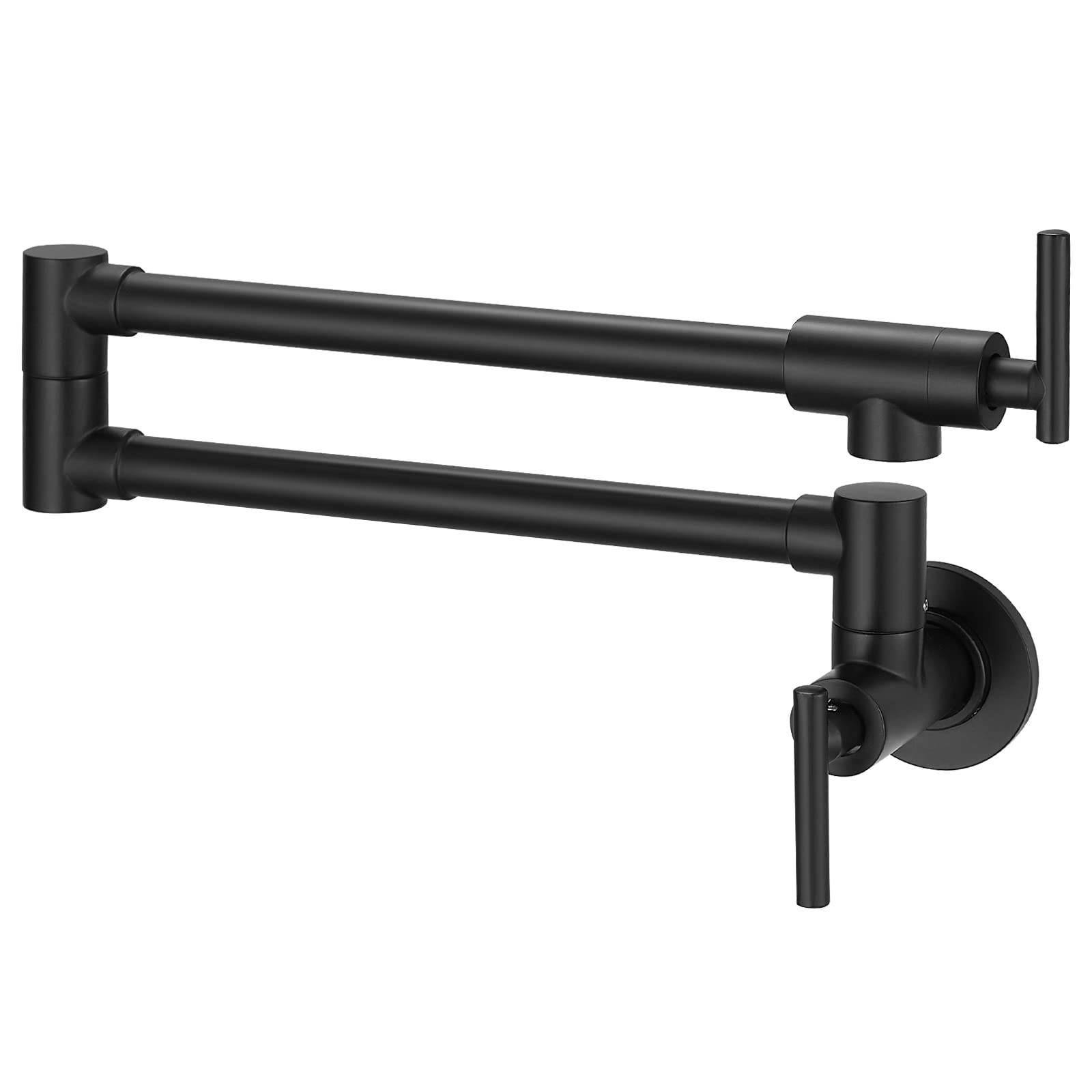 VEVOR Commercial Wall Mount Pot Filler Faucet - Solid Brass Matte Black Kitchen Stove Faucet with Folding Swing Arm & Dual Handles for Restaurant & Home Cooking
