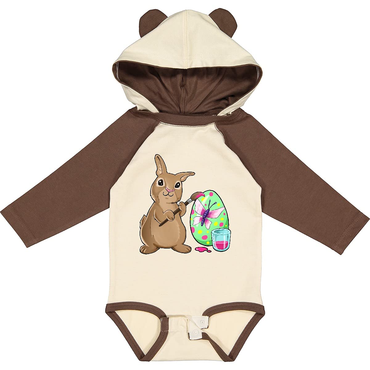 Inktastic Cute Brown Easter Bunny Painting Egg Long Sleeve Baby Bodysuit - Perfect for Easter Photos, Spring Outfits & Holiday Family Gatherings