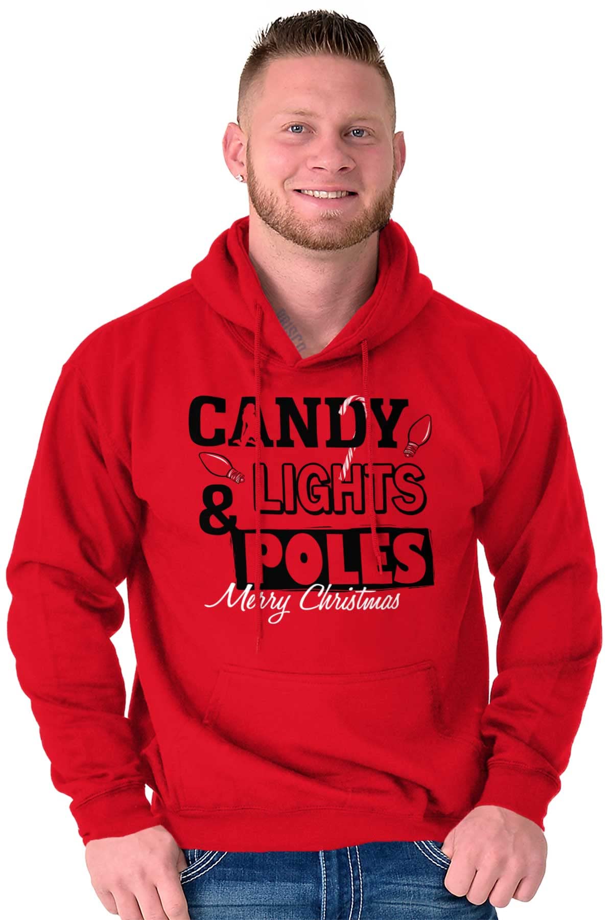 Funny Christmas Candy Lights Pole Hoodie - Cozy Men's Hooded Sweatshirt for Holiday Parties & Winter Outfits