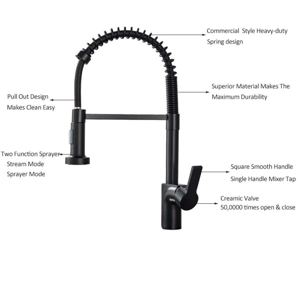 Matte Black Pull Out Spring Kitchen Faucet - Single Handle Mixer Tap with 360° Rotation for Hot & Cold Water - Perfect for Modern Kitchens, Dishwashing & Food Prep