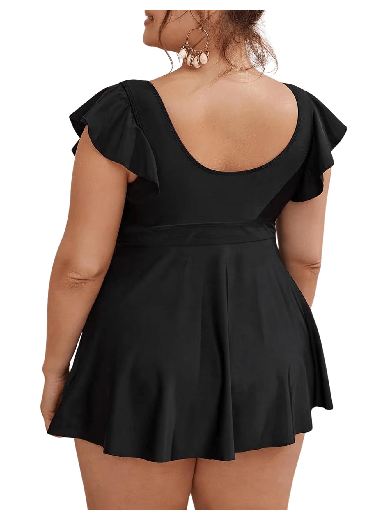 MakeMeChic Women's Plus Size Tankini Swimsuit with Ruffle Sleeves - Flattering Two Piece Bathing Suit for Curvy Women | Perfect for Beach Vacations, Pool Parties & Summer Getaways