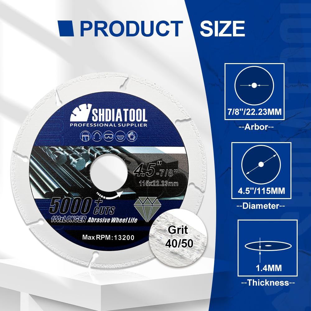 4-1/2 Inch Diamond Cut-Off Wheel for Metal Cutting - 115mm Abrasive Saw Blade with 7/8-Inch Arbor - 5000 Cuts for Steel, Iron Rebar & Angle Steel - Perfect for Angle Grinder DIY Projects, Construction & Metal Fabrication