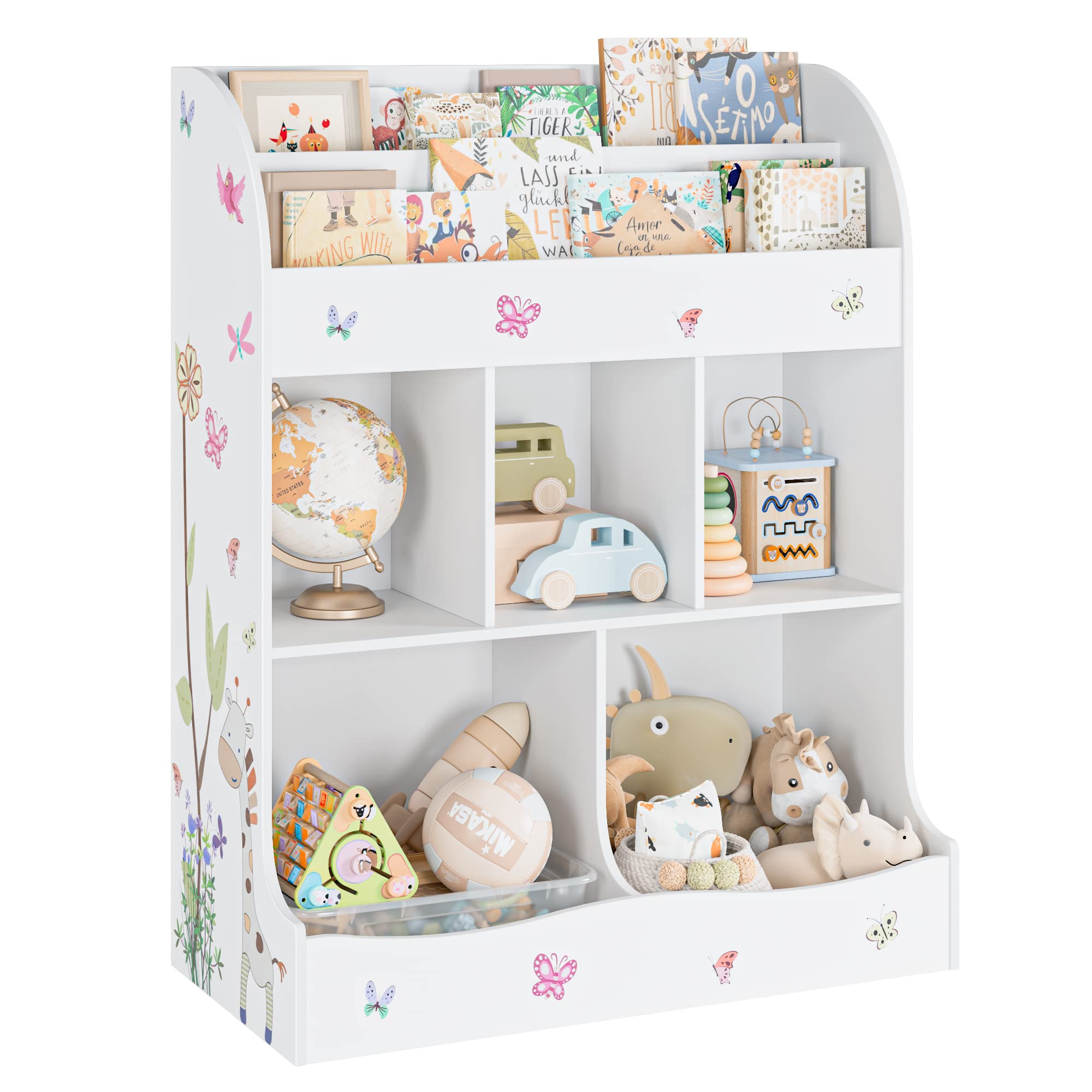 Kids Toy Storage Organizer with Bookcase - 6-Cubby Bookshelf & Toy Cabinet for Playroom, Bedroom, Nursery & Classroom - White Children's Furniture for Books, Toys & Room Organization