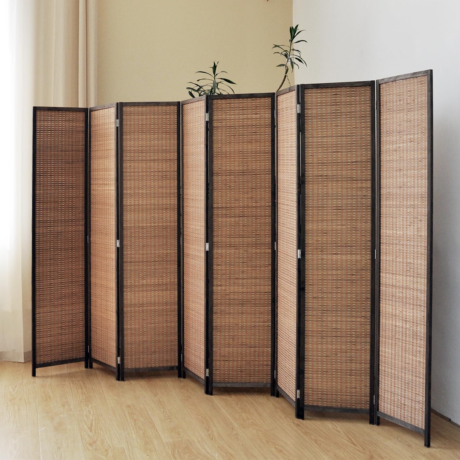 8 Panel Bamboo Room Divider Screen - 5.6 FT Tall Folding Privacy Partition for Home & Office - Freestanding Room Separator for Bedroom, Living Room, Yoga Studio - Natural Brown Decor