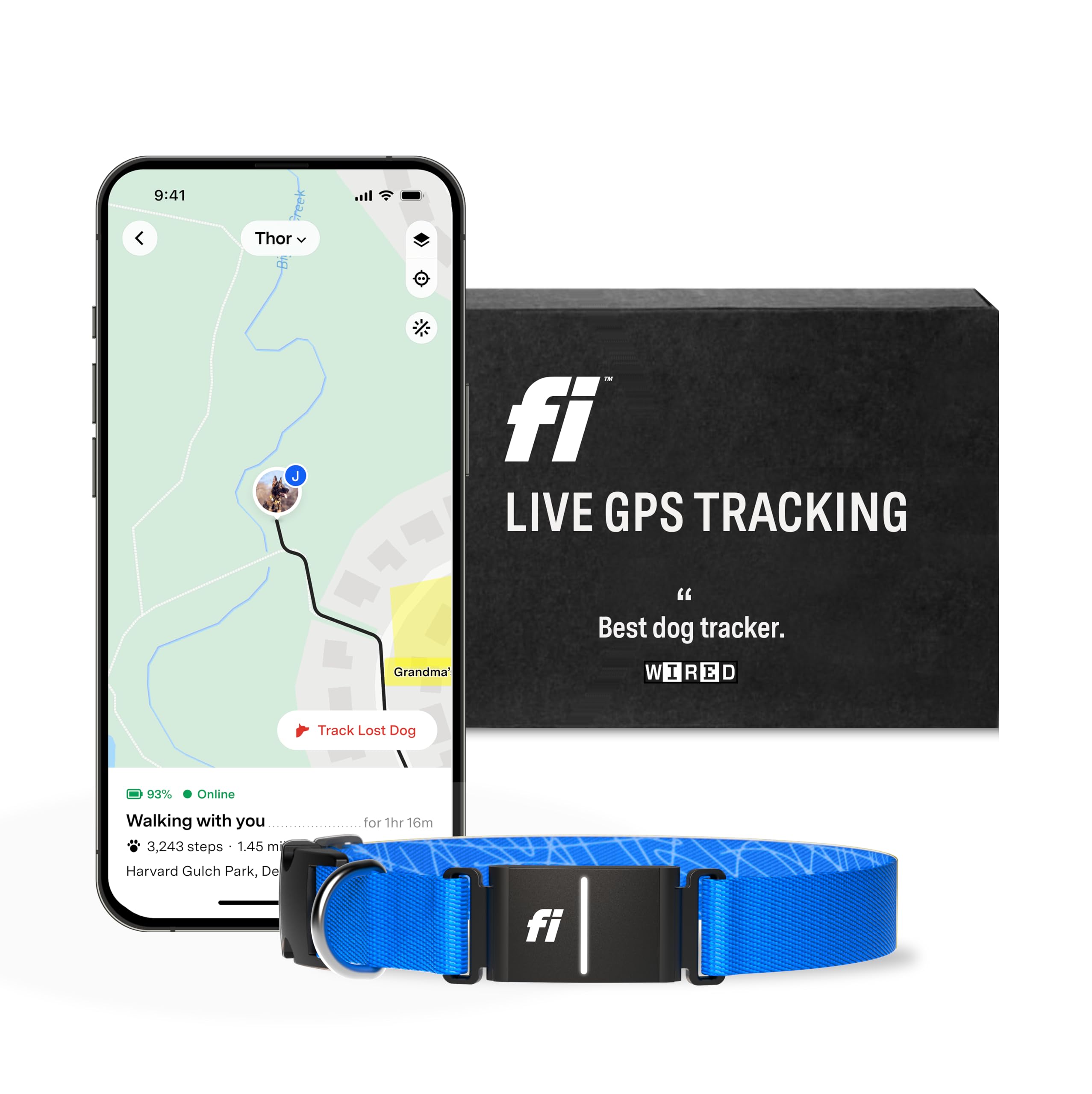 Fi Series 3 Smart Dog Collar - GPS Pet Tracker with Activity & Health Monitoring, Waterproof, LED Light, Escape Alerts for Dogs | Nationwide Coverage | Free 1 Year Membership | Perfect for Hiking, Camping & Outdoor Adventures (Blue, Medium)