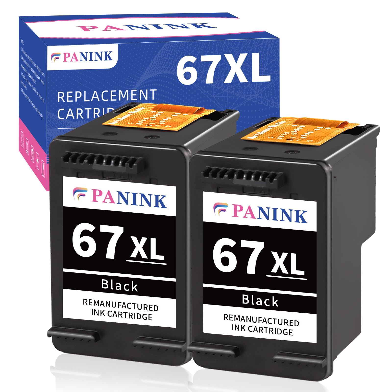 Remanufactured HP 67 XL Black Ink Cartridge (2-Pack) - Compatible with HP 6000, 6055e, 6400e, 6455e, 6458e, 2755e, 2700, 4100, 4152e, 4155e Printers | High-Quality Replacement for HP 67 & 67XL | Ideal for Home Office Printing & School Projects