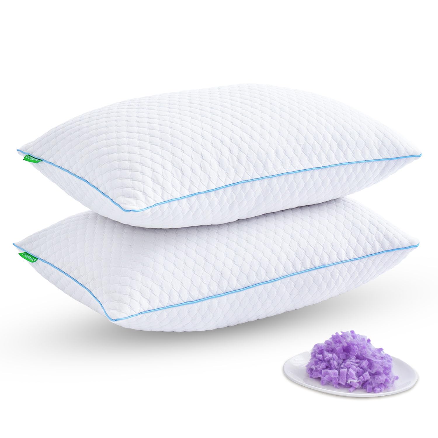 Cooling Memory Foam Pillows 2-Pack - Adjustable Firm Support for Side & Back Sleepers - Bed & Travel Use
