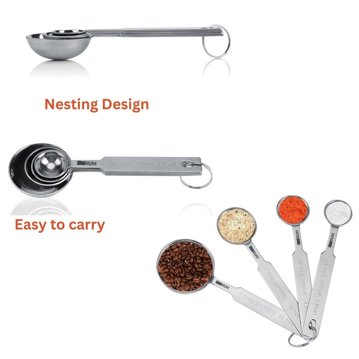 Omnum Premium Stainless Steel Measuring Spoon Set (4-Piece) - Heavy Duty Metal Kitchen Measuring Spoons for Cooking, Baking & Meal Prep - Perfect for Home Chefs, Bakers & Coffee Enthusiasts