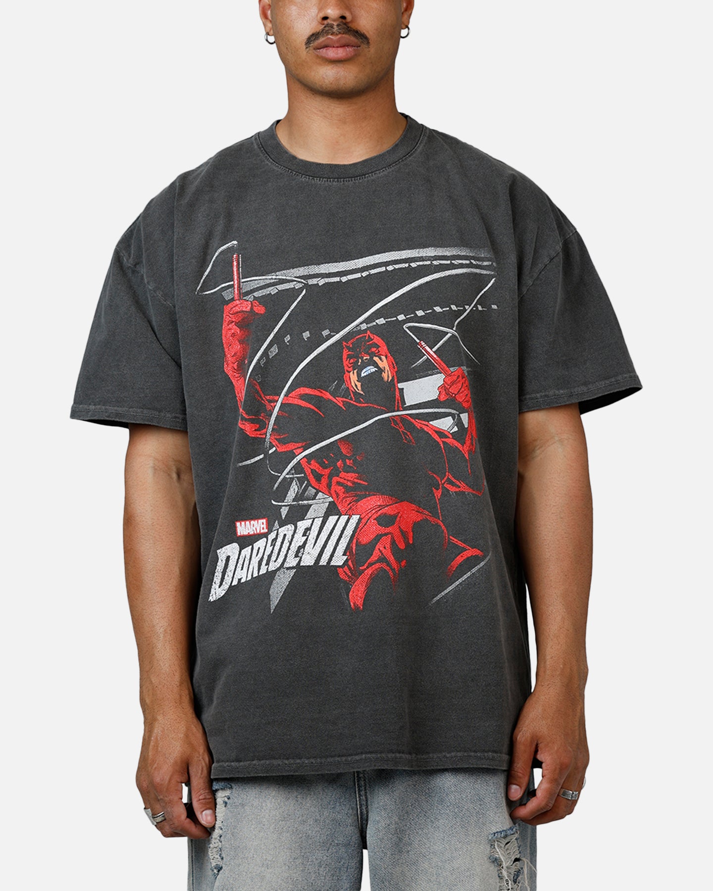 Marvel Daredevil Graphic T-Shirt for Men - Heavyweight Cotton, Black Wash - Perfect for Comic Con, Cosplay & Casual Wear