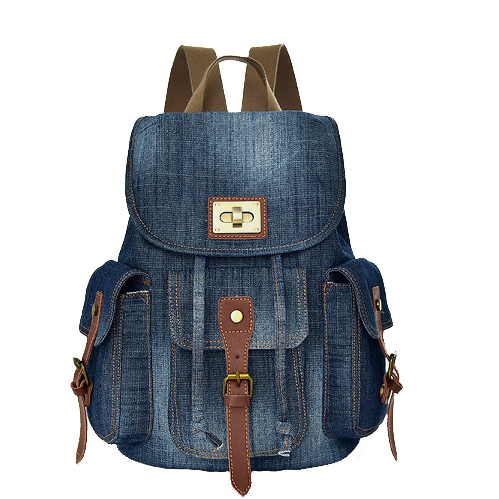 K-mover Women's & Girls Denim Backpack - Stylish School Bag, Travel Backpack & Shoulder Bag (Blue) - Perfect for College, Commuting & Weekend Adventures