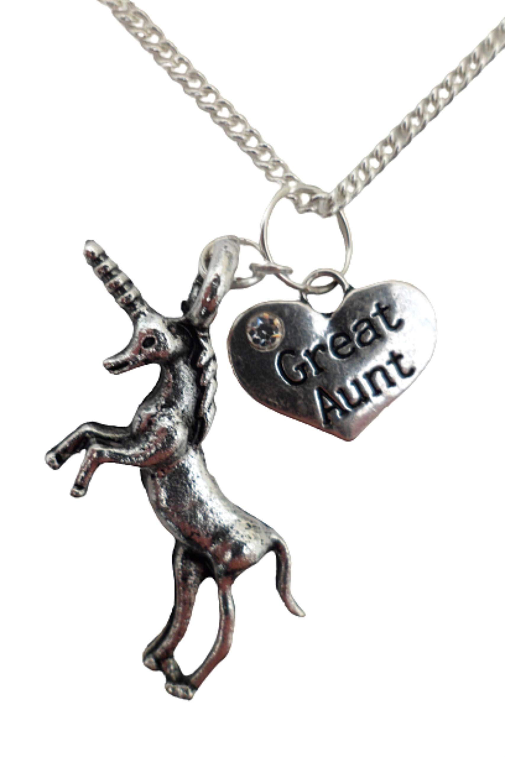 Silver Plated Unicorn Heart Necklace - Gift for Great Aunt & Jewelry Lovers