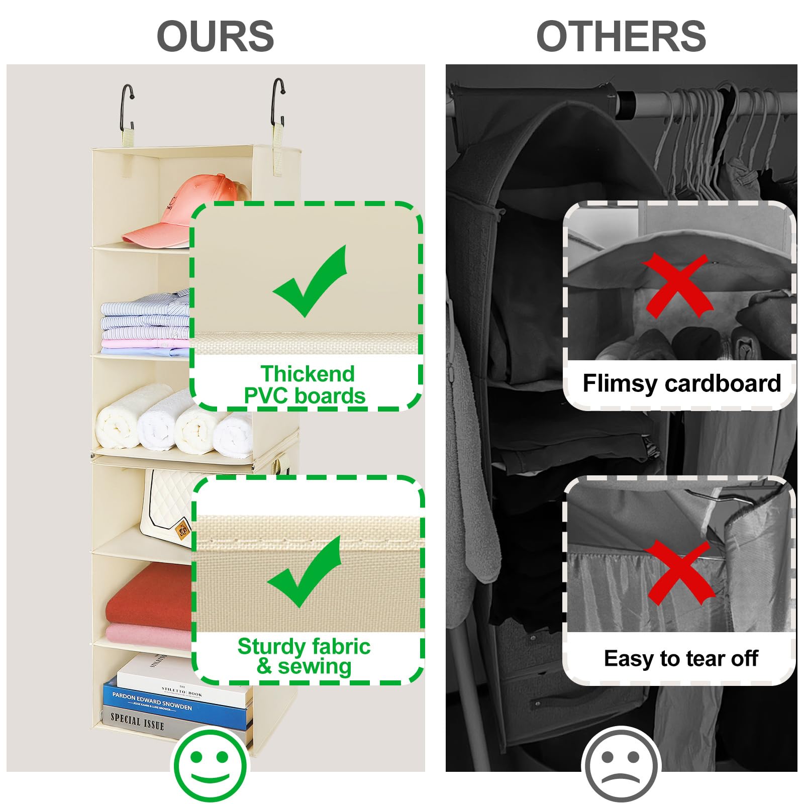 6-Shelf Heavy Duty Hanging Closet Organizer with Pockets - 12