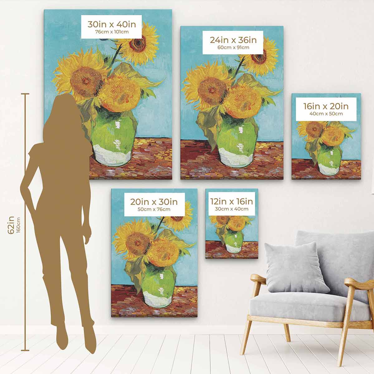 Yellow Sunflowers Wall Art Canvas - Hand Painted Floral Home Decor for Living Room, Bedroom & Office - Perfect for Farmhouse, Boho & Modern Interior Design