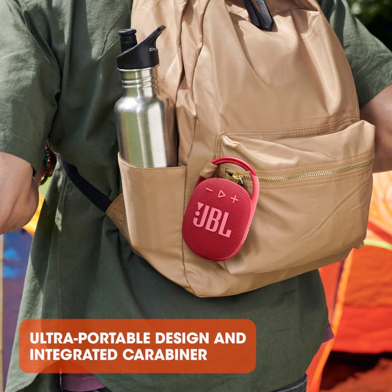 JBL Clip 4 Portable Bluetooth Speaker - Wireless Waterproof Mini Speaker with 10H Playtime, Rich Bass & Built-in Carabiner (Renewed, Blue) - Perfect for Outdoor Adventures, Travel, Beach & Shower Use