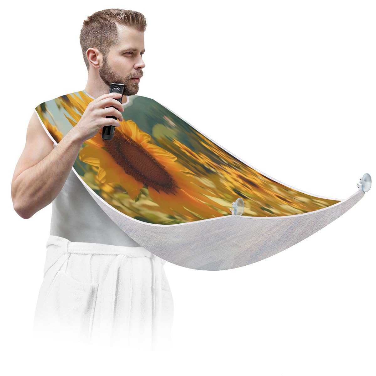 **Men's Sunflower Print Beard Shaving Bib - Waterproof Hair Dye & Makeup Apron for Barbers, Stylists & DIY Grooming - Sink Hair Catcher & Beard Trimming Accessory - Perfect for Home Salon, Barber Shops & Gifts**