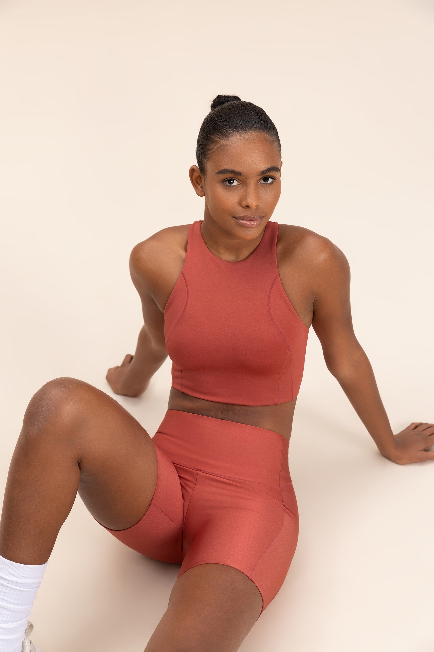 High Waist Neoprene Shine Racerback Sports Bra for Women - Workout, Yoga & Running - Moisture Wicking & Breathable Activewear
